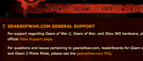 Gears of War website does have a support page, but it's about as useful as a "go away" sign.