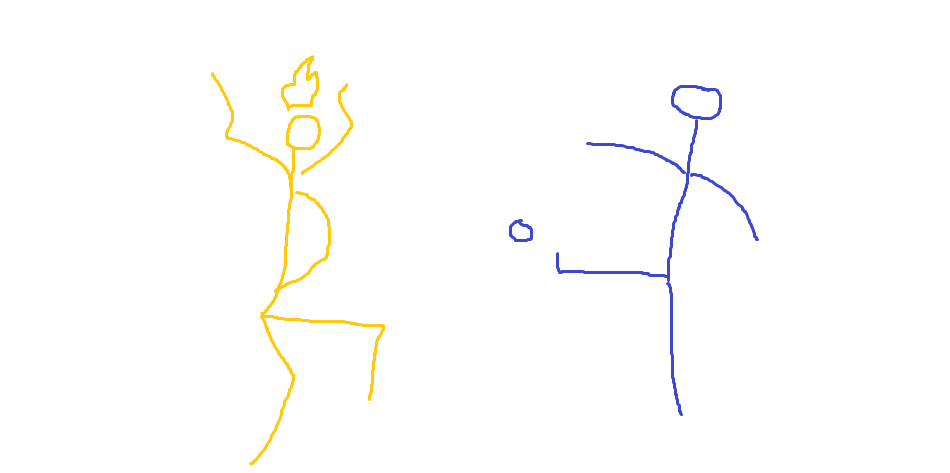 flaming guy catching a kicked ball